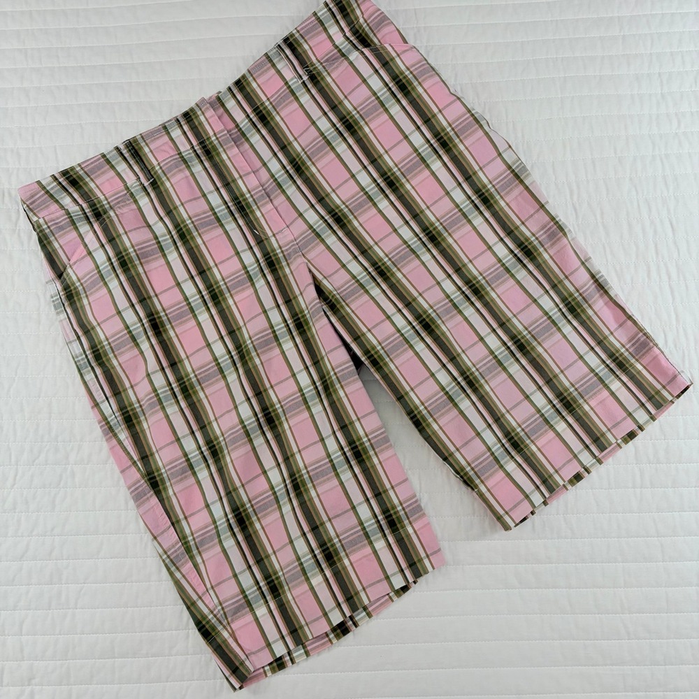 Jones New York Pink Green Plaid Bermuda Cotton Blend Walking Shorts Womens 14